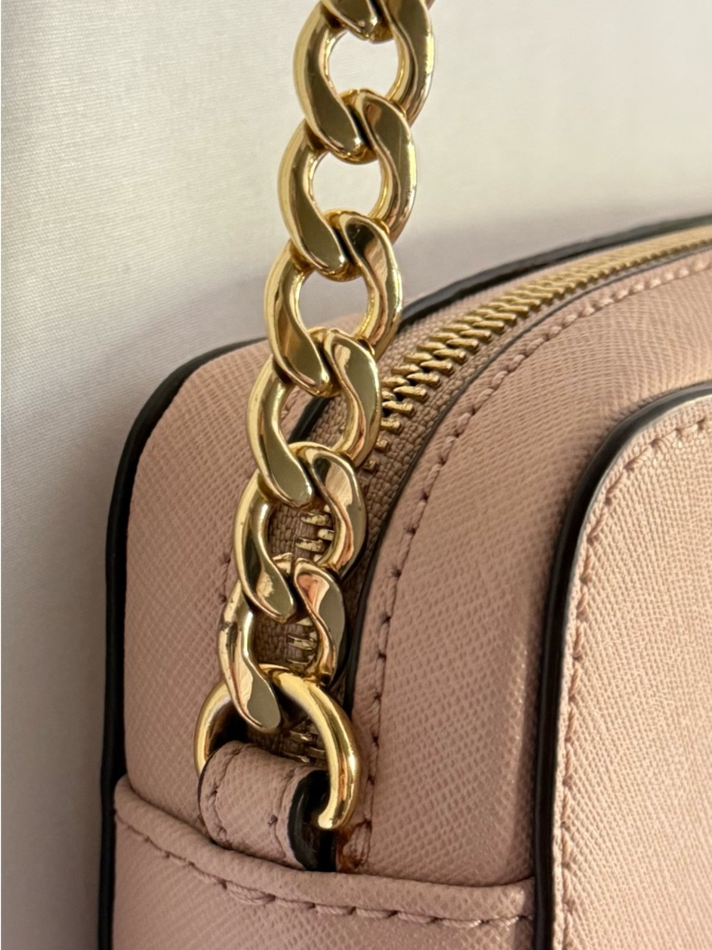 Michael Kors Jet Set Crossbody Bag Blush Pink Saffiano Leather Gold Chain Strap - Picture 4 of 10